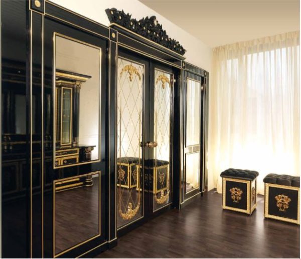 Aida Collection Gold And Black Double Door With Mirror