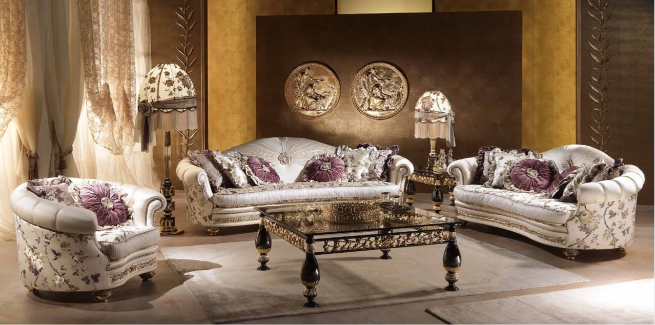Fine White and Gold Luxury Living Room Set - Muebles Italiano