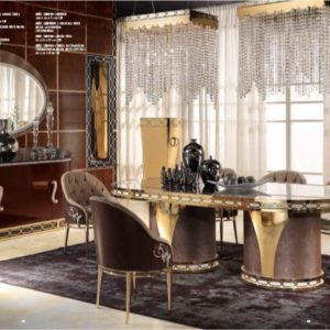 Lilium Collection Gold and Brown Dining Set