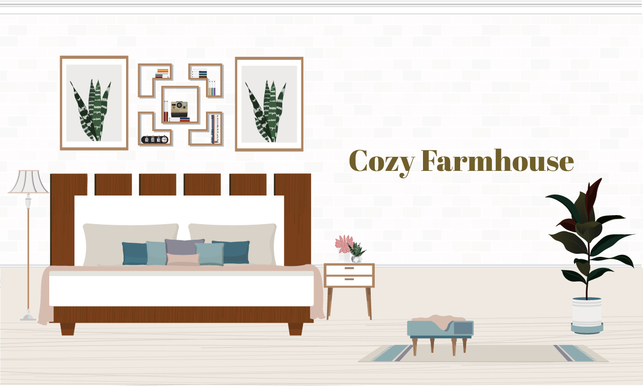 Graphic of a bed in a farmhouse style